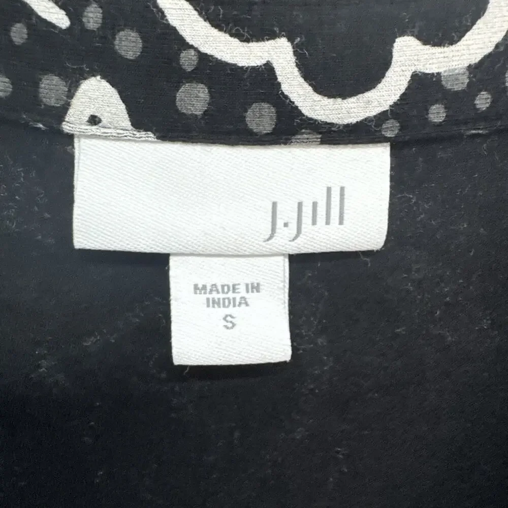 J Jill Button Front Shirt Dress Women S Black White Floral Jersey Stretch Pocket